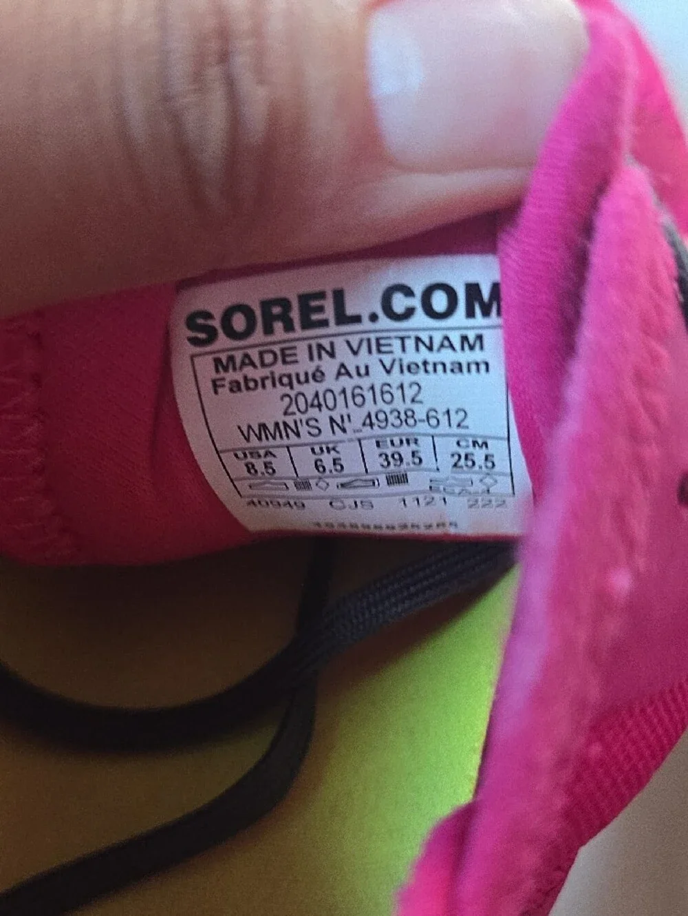 Sorel Women's Fuchsia Pink Athletic Sneakers with Yellow Pull Tabs